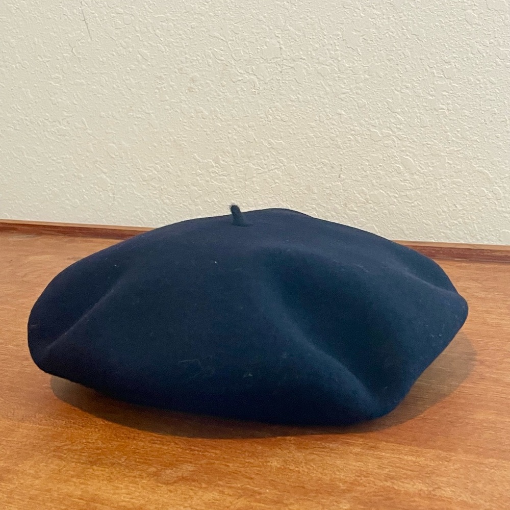 Vintage Printemps Paris Black Pure Lane Felt Wool  Beret Hat - Picture 7 of 15